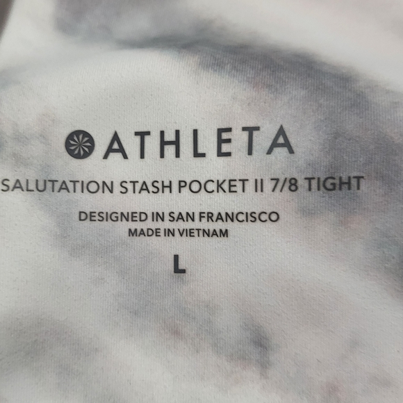 EUC Athleta Salutation Stash Pocket II 7/8 Tight White Marble size L - Picture 8 of 10